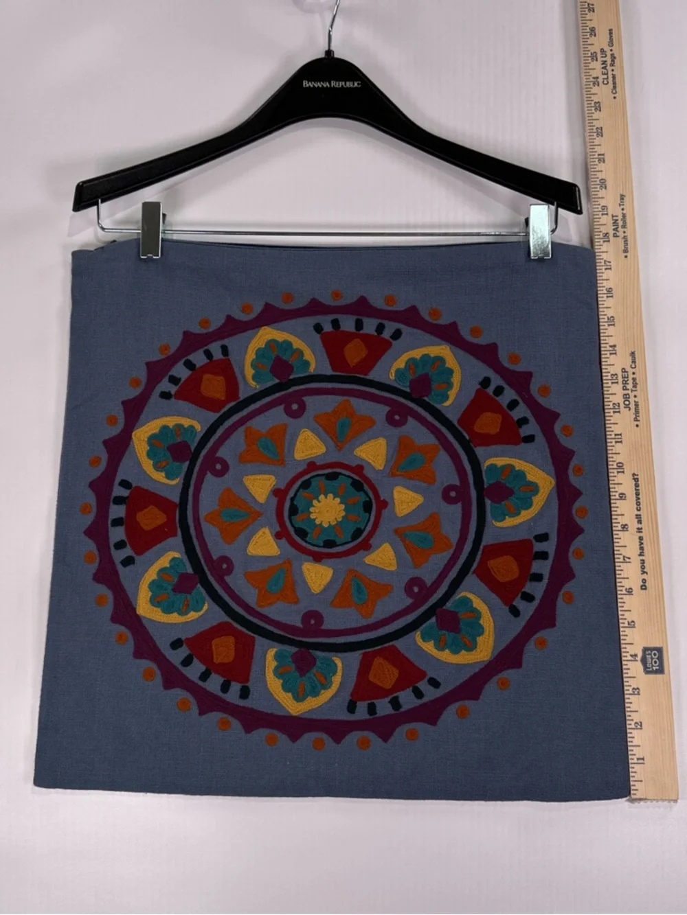 Crate & Barrel Navita Embroidered Medallion Pillow Cover Blue Multi 18x18